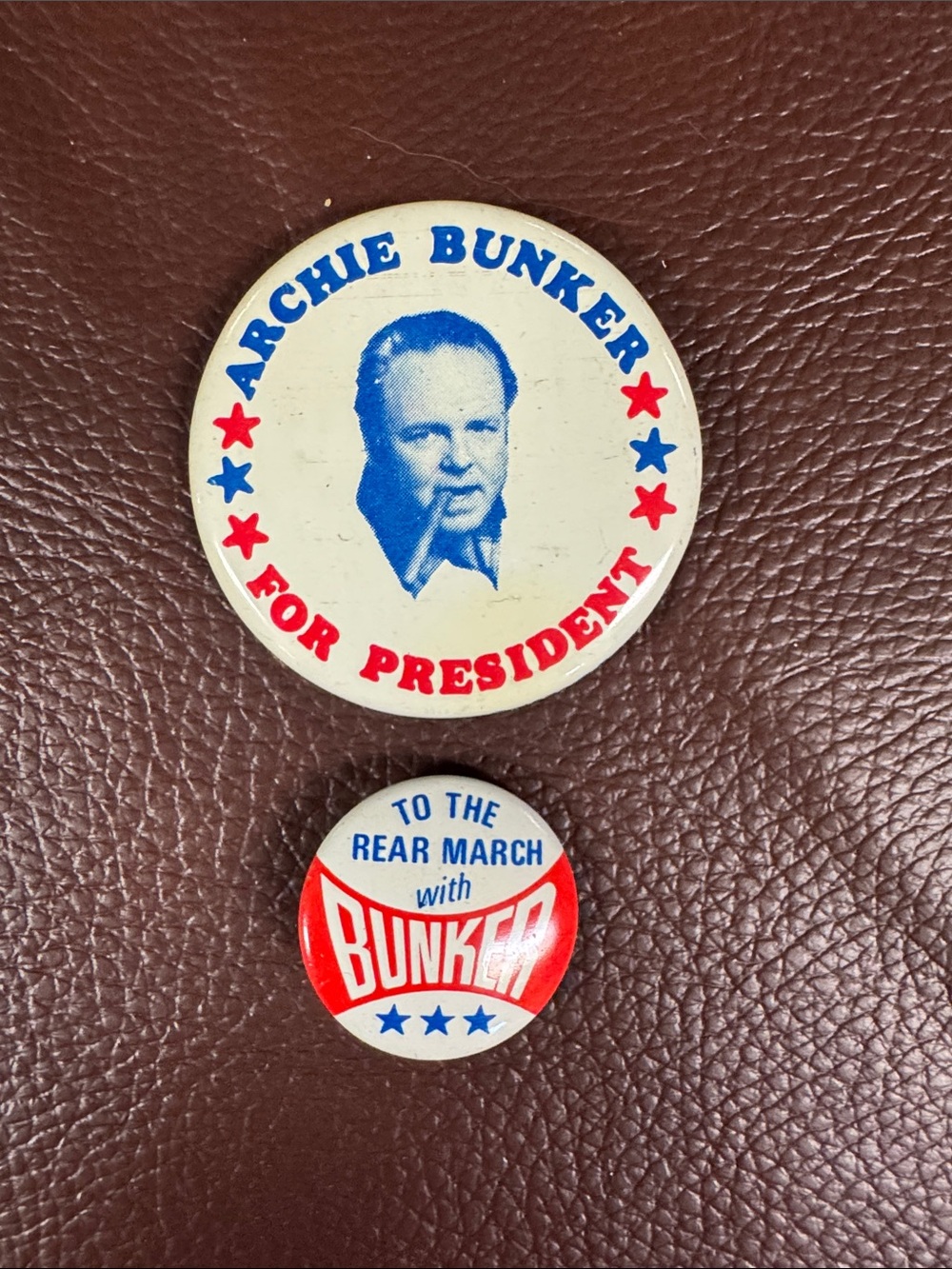 Archie Bunker For President Vintage Pinback Buttons - Red, White & Blue